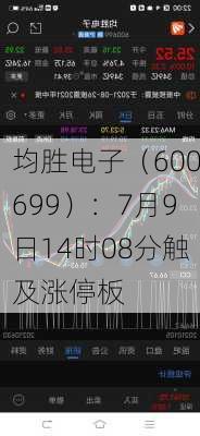 均胜电子（600699）：7月9日14时08分触及涨停板