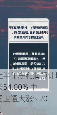 上半年净利润预计增长54.00% 中国卫通大涨5.20%