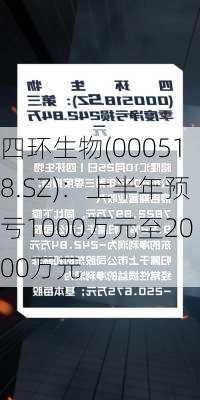 四环生物(000518.SZ)：上半年预亏1000万元至2000万元