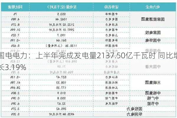 国电电力：上半年完成发电量2137.50亿千瓦时 同比增长3.19%