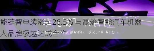 能链智电续涨超26.5% 与高端智能汽车机器人品牌极越达成合作