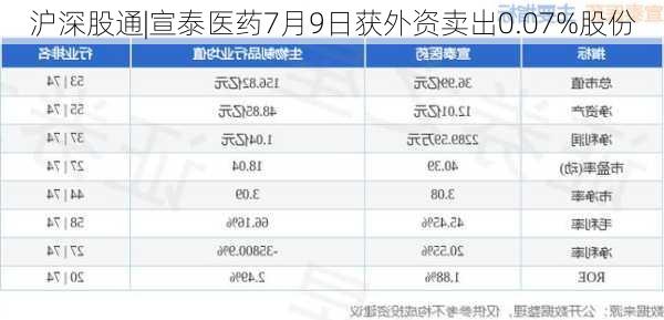 沪深股通|宣泰医药7月9日获外资卖出0.07%股份