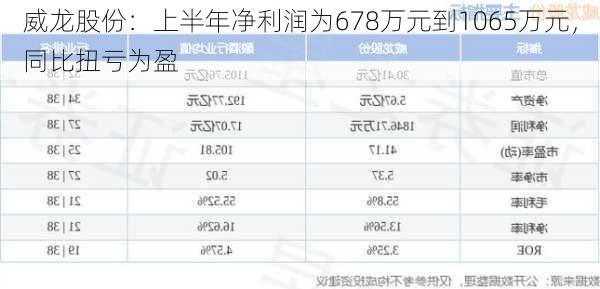 威龙股份：上半年净利润为678万元到1065万元，同比扭亏为盈