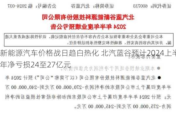 新能源汽车价格战日趋白热化 北汽蓝谷预计2024上半年净亏损24至27亿元