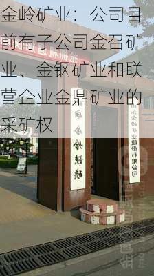 金岭矿业：公司目前有子公司金召矿业、金钢矿业和联营企业金鼎矿业的采矿权