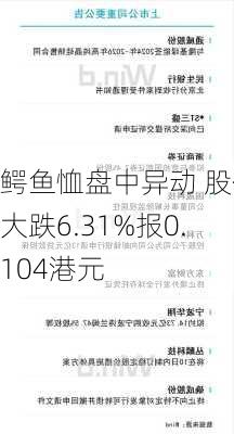 鳄鱼恤盘中异动 股价大跌6.31%报0.104港元