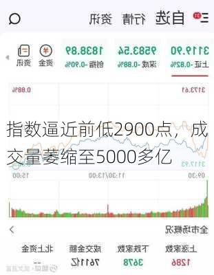 指数逼近前低2900点，成交量萎缩至5000多亿