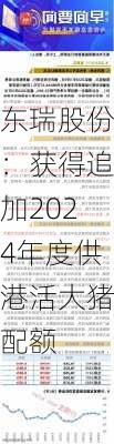 东瑞股份：获得追加2024年度供港活大猪配额