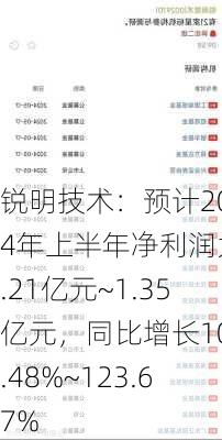 锐明技术：预计2024年上半年净利润为1.21亿元~1.35亿元，同比增长100.48%~123.67%