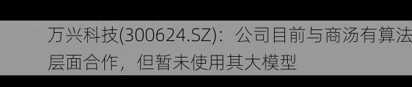 万兴科技(300624.SZ)：公司目前与商汤有算法层面合作，但暂未使用其大模型