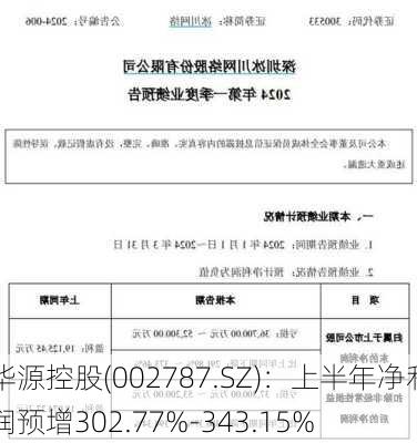 华源控股(002787.SZ)：上半年净利润预增302.77%-343.15%