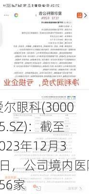 爱尔眼科(300015.SZ)：截至2023年12月31日，公司境内医院256家