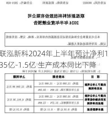 联泓新科2024年上半年预计净利1.35亿-1.5亿 生产成本同比下降