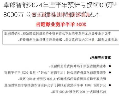 卓郎智能2024年上半年预计亏损4000万-8000万 公司持续推进降低运营成本