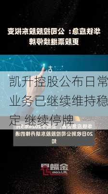 凯升控股公布日常业务已继续维持稳定 继续停牌