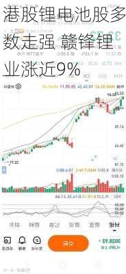 港股锂电池股多数走强 赣锋锂业涨近9%