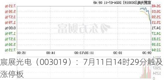 宸展光电（003019）：7月11日14时29分触及涨停板