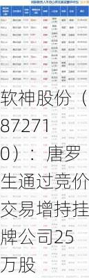 软神股份（872710）：唐罗生通过竞价交易增持挂牌公司25万股