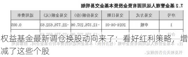 权益基金最新调仓换股动向来了：看好红利策略，增减了这些个股