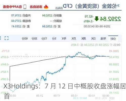 X3Holdings：7 月 12 日中概股收盘涨幅居首