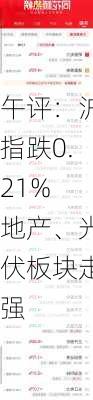 午评：沪指跌0.21% 地产、光伏板块走强