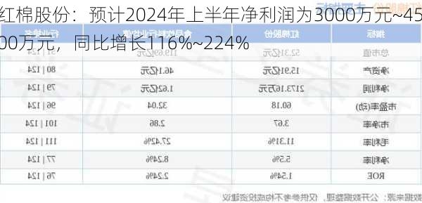 红棉股份：预计2024年上半年净利润为3000万元~4500万元，同比增长116%~224%