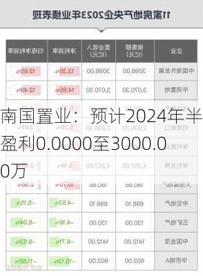 南国置业：预计2024年半年度盈利0.0000至3000.00万