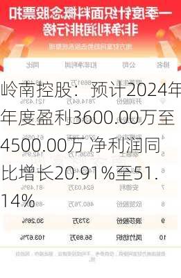 岭南控股：预计2024年半年度盈利3600.00万至4500.00万 净利润同比增长20.91%至51.14%