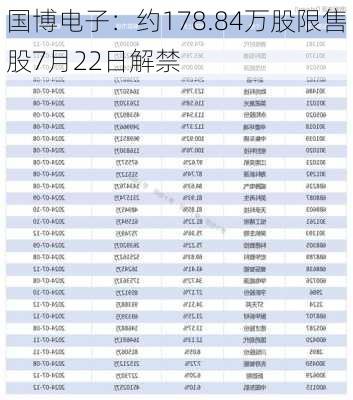 国博电子：约178.84万股限售股7月22日解禁