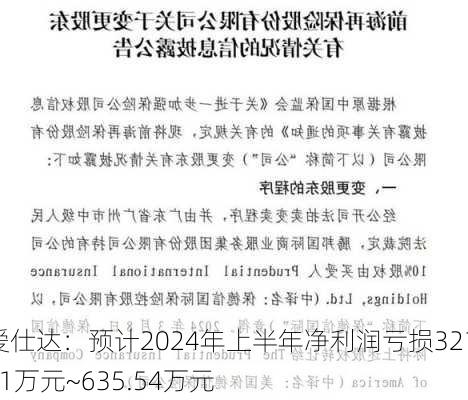 爱仕达：预计2024年上半年净利润亏损321.11万元~635.54万元