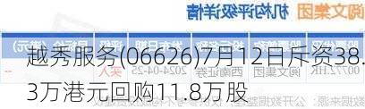 越秀服务(06626)7月12日斥资38.3万港元回购11.8万股