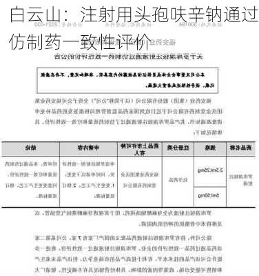 白云山：注射用头孢呋辛钠通过仿制药一致性评价