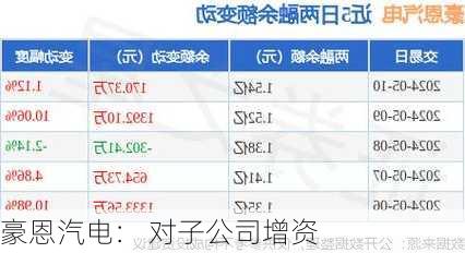 豪恩汽电： 对子公司增资