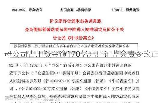 母公司占用资金逾170亿元！证监会责令改正