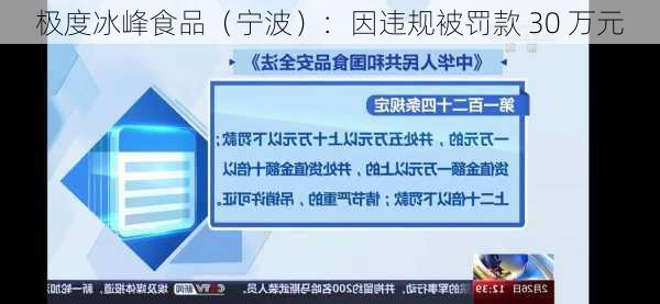 极度冰峰食品（宁波）：因违规被罚款 30 万元