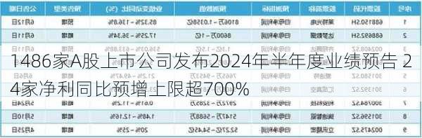 1486家A股上市公司发布2024年半年度业绩预告 24家净利同比预增上限超700%