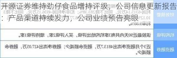 开源证券维持劲仔食品增持评级，公司信息更新报告：产品渠道持续发力，公司业绩预告亮眼