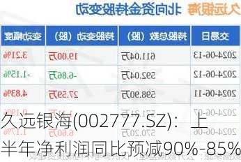 久远银海(002777.SZ)：上半年净利润同比预减90%-85%