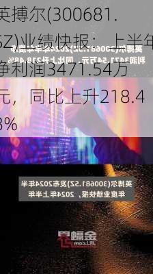 英搏尔(300681.SZ)业绩快报：上半年净利润3471.54万元，同比上升218.48%