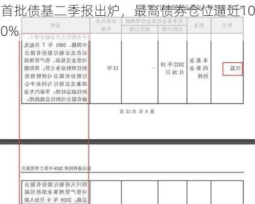 首批债基二季报出炉，最高债券仓位逼近100%