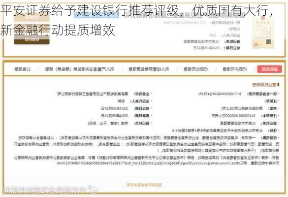 平安证券给予建设银行推荐评级，优质国有大行，新金融行动提质增效