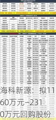 海科新源：拟1160万元―2310万元回购股份