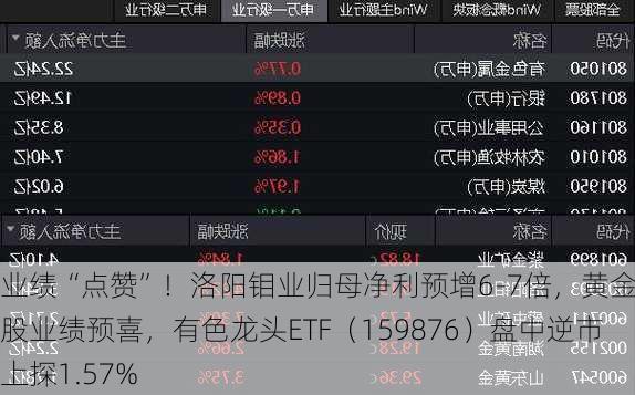 业绩“点赞”！洛阳钼业归母净利预增6-7倍，黄金个股业绩预喜，有色龙头ETF（159876）盘中逆市上探1.57%
