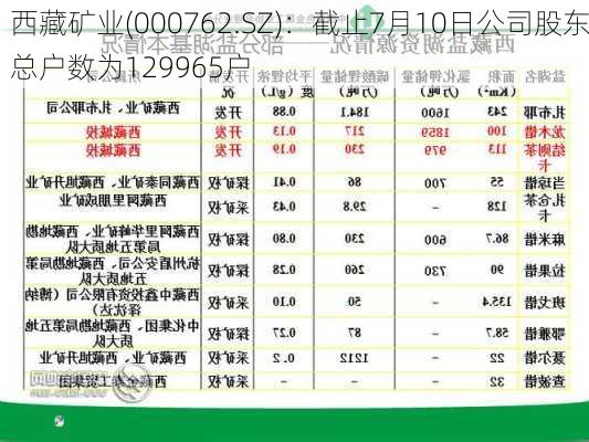 西藏矿业(000762.SZ)：截止7月10日公司股东总户数为129965户