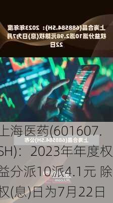 上海医药(601607.SH)：2023年年度权益分派10派4.1元 除权(息)日为7月22日