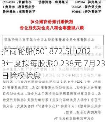 招商轮船(601872.SH)2023年度拟每股派0.238元 7月23日除权除息