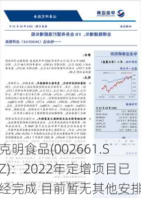 克明食品(002661.SZ)：2022年定增项目已经完成 目前暂无其他安排