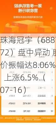 珠海冠宇（688772）盘中异动 股价振幅达8.06%  上涨6.5%（07-16）