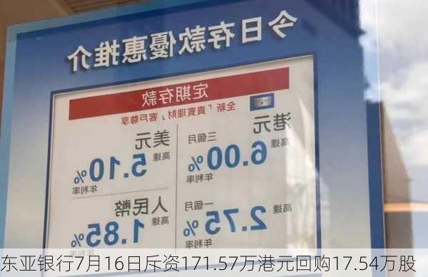 东亚银行7月16日斥资171.57万港元回购17.54万股