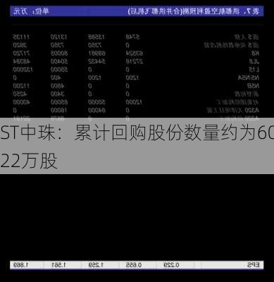 ST中珠：累计回购股份数量约为6022万股